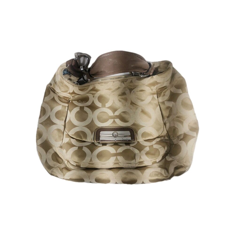 Coach Crossbody  & Handle Medium Purse Beige& Brown  Material Silver Hardware